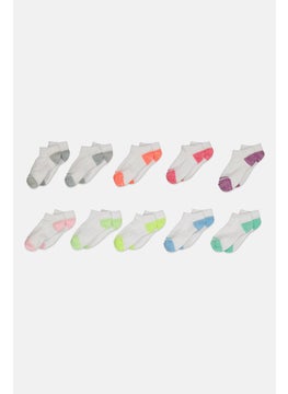 SKECHERS Kids Girl 10 Pairs Brand Logo No Show Socks, Multicolor  - Image 1