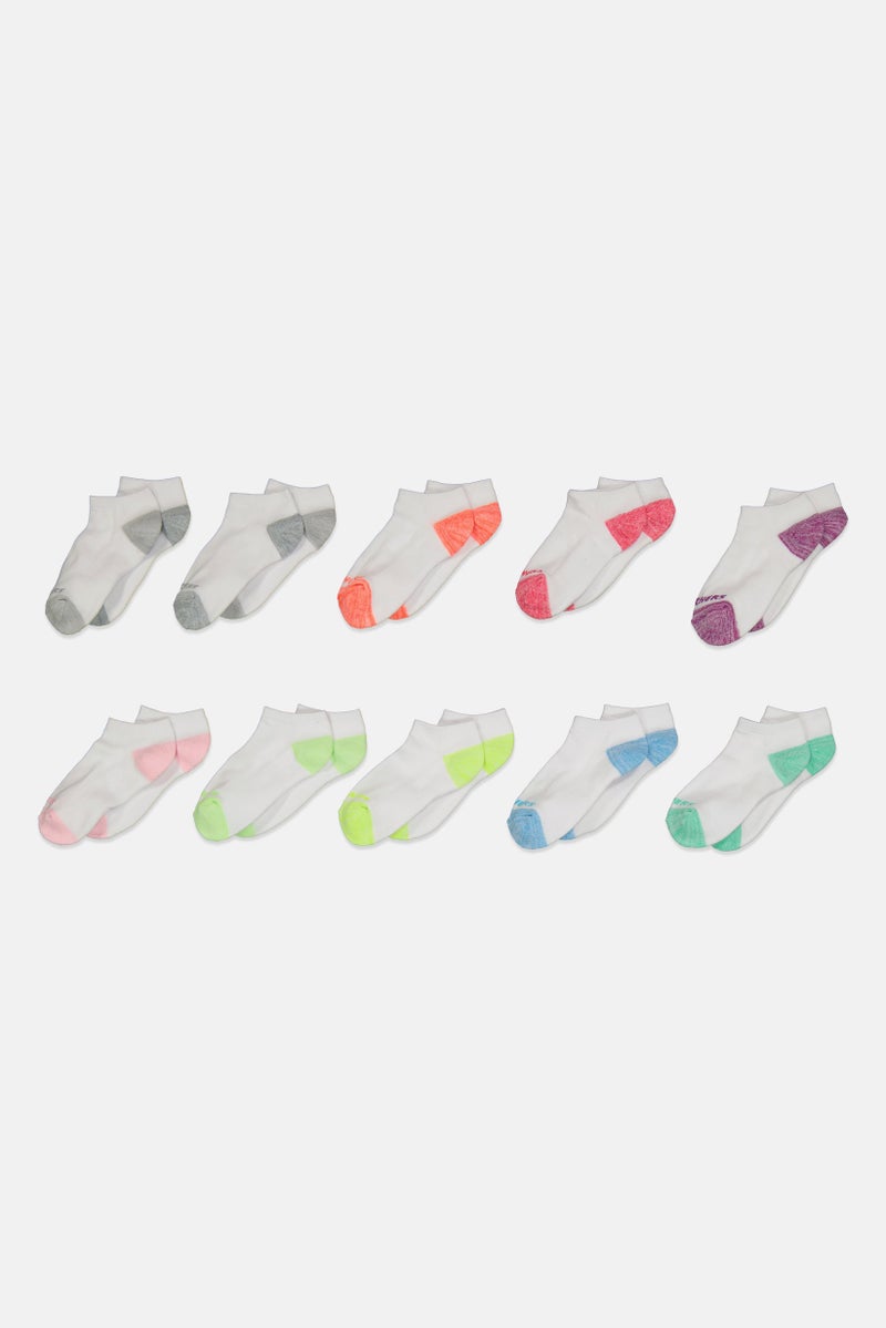 SKECHERS Kids Girl 10 Pairs Brand Logo No Show Socks, Multicolor  - Image 1