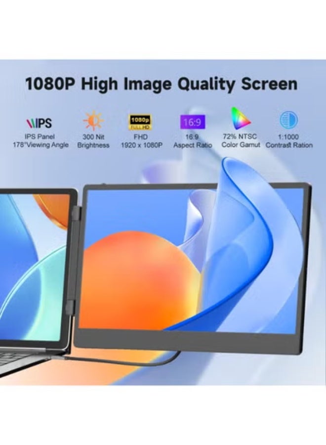 14" FHD IPS Triple Portable Monitor – Laptop Screen Extender with USB-C & HDMI for 13-17" Laptops, Plug & Play - Image 3