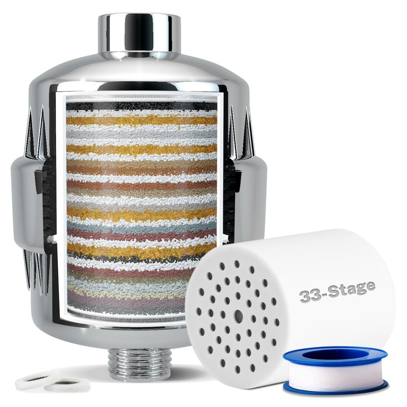 iSpring 33-Stage High Output Universal Shower Filter SF2S with Replaceable Cartridge, Better Skin, Softer Hair, and Stronger Nails, Chrome - Image 1