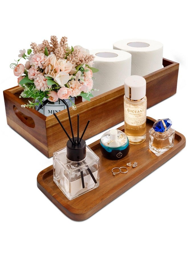 DEMIGO Handmade Toilet Tank Basket Topper & Vanity Tray Set of Natural Acacia Wood by DEMIGO, Created by Skilled Artisans, Smooth, Durable, Attractive Decor for Bathroom, Kitchen, Home, Spa - Image 1