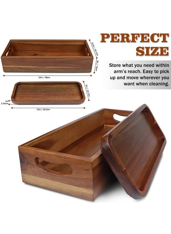DEMIGO Handmade Toilet Tank Basket Topper & Vanity Tray Set of Natural Acacia Wood by DEMIGO, Created by Skilled Artisans, Smooth, Durable, Attractive Decor for Bathroom, Kitchen, Home, Spa - Image 2