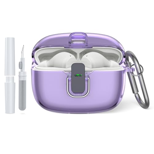 Wacanc Transparent TPU Protective Cover with Carabiner for JBL Vibe Beam 2 Charging Case, Compatible with JBL Vibe 200TWS/JBL Vibe Beam/Beam 2 Lock Clip Case Cover Clear with Cleaner Kit - Image 1