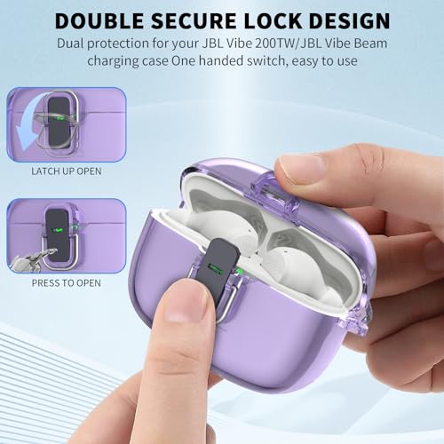 Wacanc Transparent TPU Protective Cover with Carabiner for JBL Vibe Beam 2 Charging Case, Compatible with JBL Vibe 200TWS/JBL Vibe Beam/Beam 2 Lock Clip Case Cover Clear with Cleaner Kit - Image 2