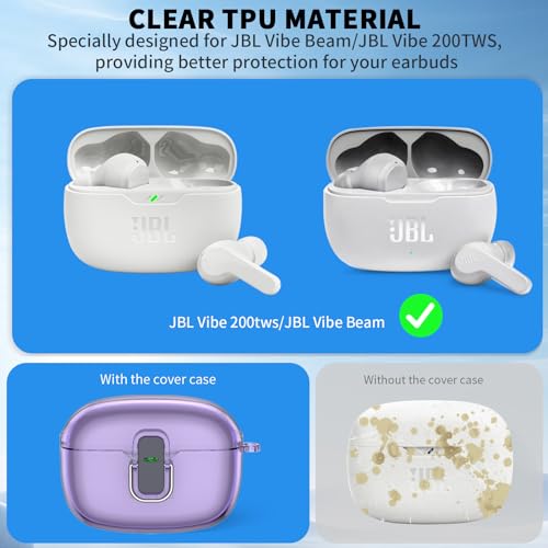 Wacanc Transparent TPU Protective Cover with Carabiner for JBL Vibe Beam 2 Charging Case, Compatible with JBL Vibe 200TWS/JBL Vibe Beam/Beam 2 Lock Clip Case Cover Clear with Cleaner Kit - Image 4