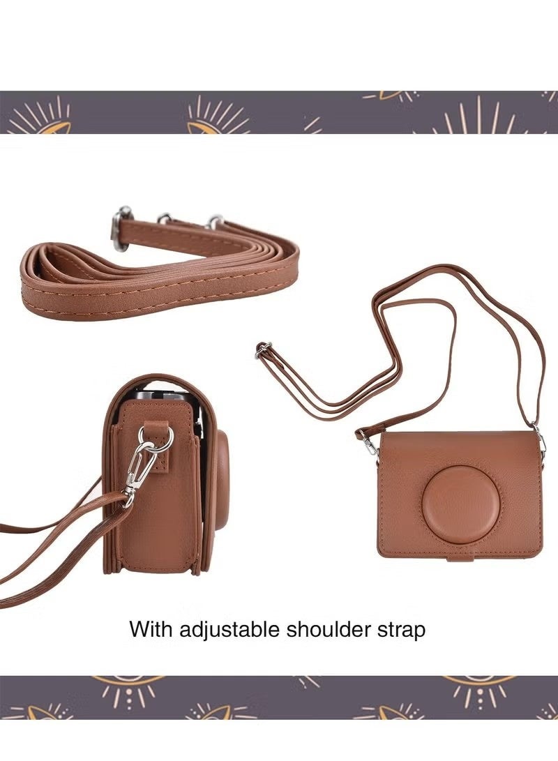 Case for Fuji Mini EVO ,Camera Compatible Camera with Adjustable Shoulder Strap in Brown Lychee Texture Horizontal Style - Image 4