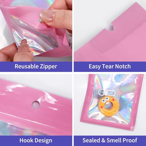Motomy 4x6 Inch Black Holographic Mylar Bags, 100Pcs Resealable Foil Zipper Pouches for Gummies, Jewelry Storage, Party Favors, Small Business Packaging - Image 5