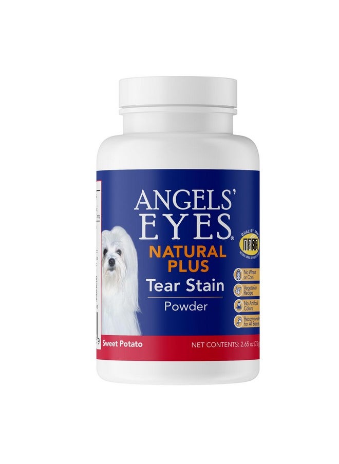 آنجيلز آيز مكمل غذائي طبيعي من Angels' Eyes Plus لإزالة بقع الدموع، مسحوق البطاطا الحلوة للكلاب، يمنع بقع الفراء، زهرة العين، أوراق الزيتون، جذر الخطمي، بدون قمح أو ذرة، مكونات محدودة، نباتي، 75 غرام  - Image 1