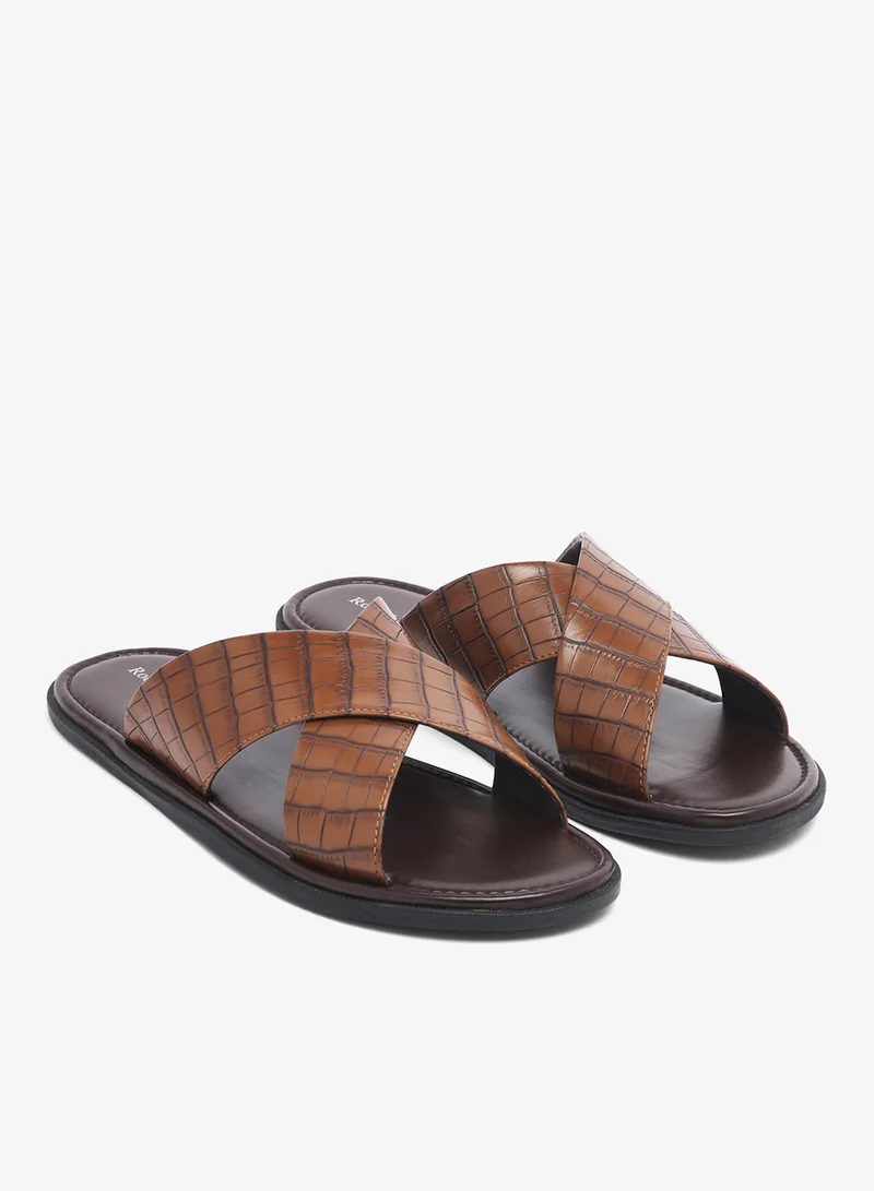 Croc Emboss Cross Strap Sandals
