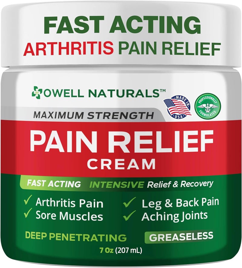 OWELL Naturals Arthritis Pain Relief Cream 7 oz, Maximum Strength Deep Penetrating Relieving for Aches, Joint & Muscle, Muscle, Back, Knee, Feet, Hand, Ankle, Legs, Shoulder