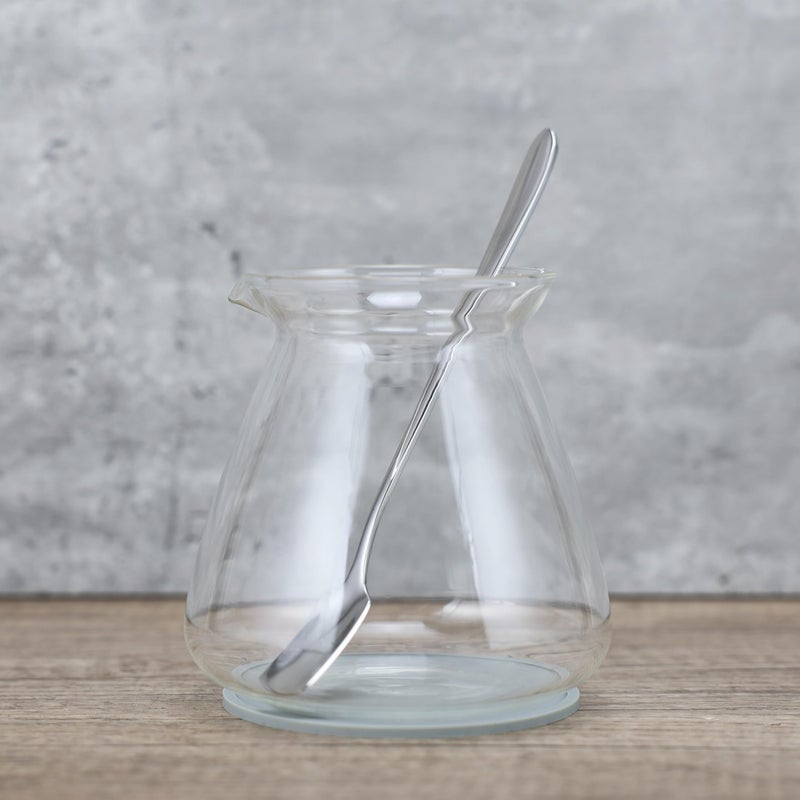 EIKS 500 ml Glass Shared Serving Pitcher Creamer with Stainless Steel Spoon and Protection Mat for Serving Coffee Milk Cream Tea Beverage Sauce