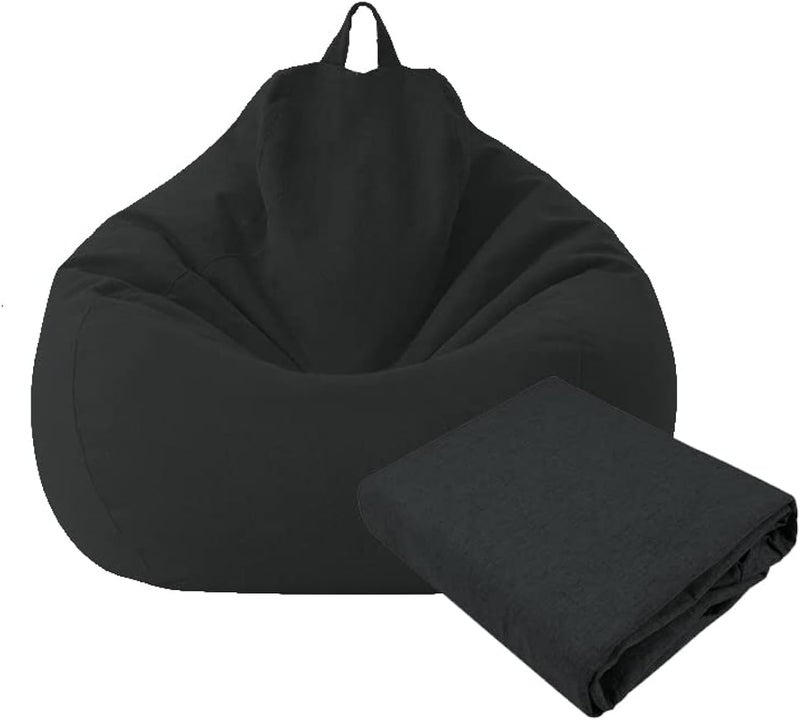 KODENG Large Small Sofa Covers Chairs Without Filler Linen Fabric Lounger Seat Bean Bag Chair Tatami Living Room (Black, 85x105cm) - Image 1