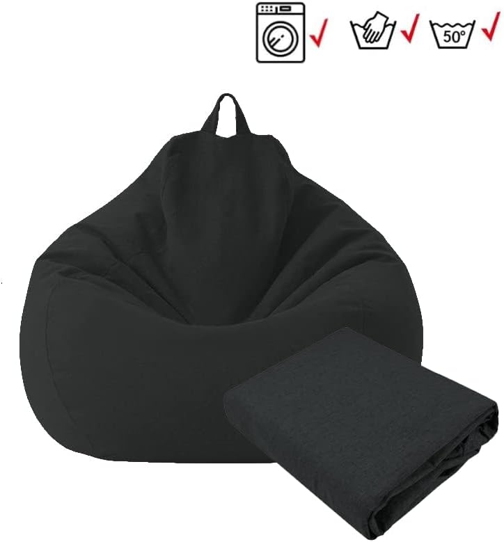 KODENG Large Small Sofa Covers Chairs Without Filler Linen Fabric Lounger Seat Bean Bag Chair Tatami Living Room (Black, 85x105cm) - Image 4