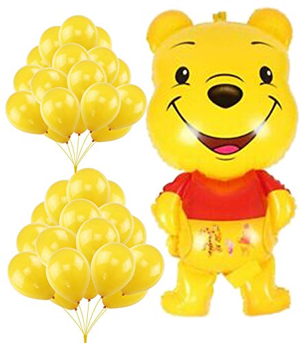 Evisha 4 Pcs Pooh Cartoon Character Foil and 25 Pcs Yellow Latex Balloons - Image 1