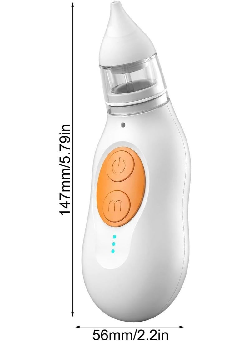 Electric Nasal Aspirator for Babies and Toddlers with 3 Adjustable Suction Levels, Transparent Collection Tank, Silicone Nozzle, Rechargeable Battery and LED Indicator, BPA-Free and Latex-Free, Easy One-Hand Operation, 14.7 x 5.6 cm – White and Orange - Image 2