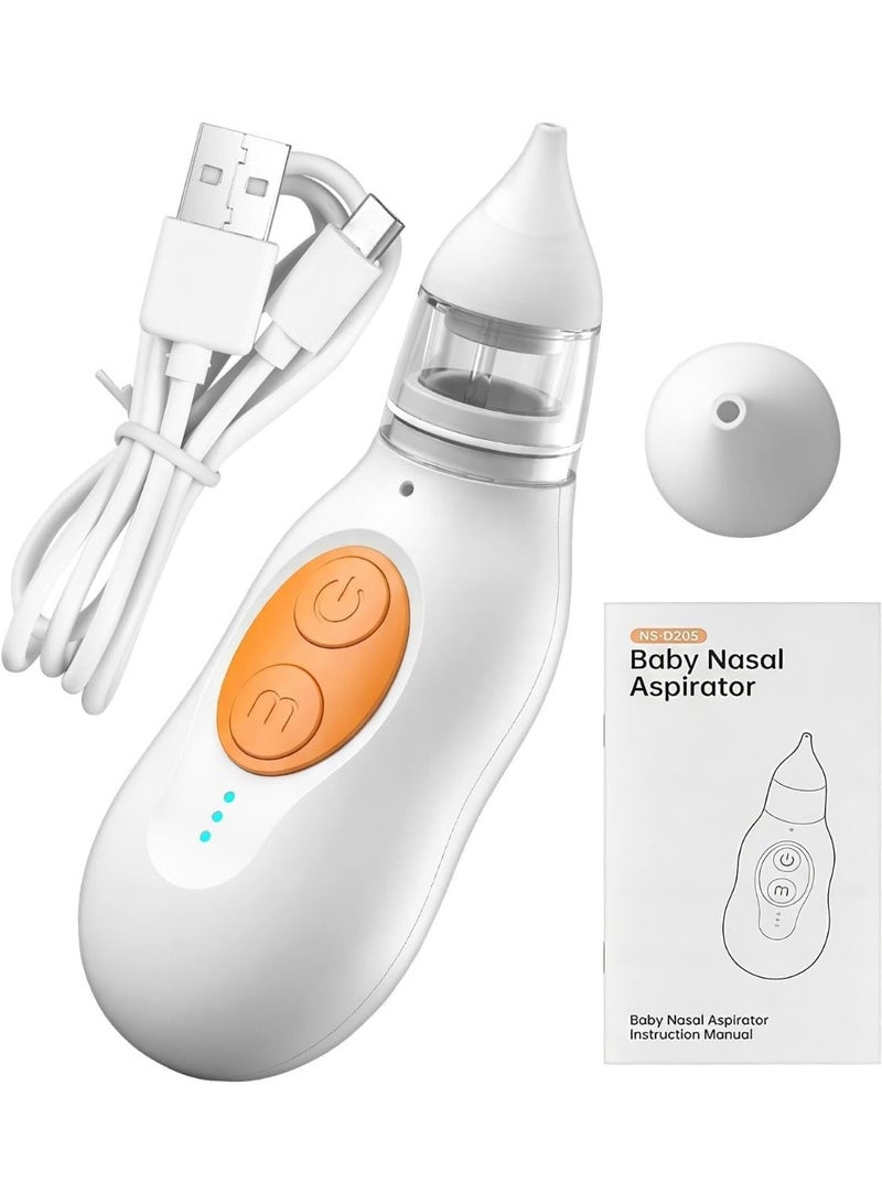 Electric Nasal Aspirator for Babies and Toddlers with 3 Adjustable Suction Levels, Transparent Collection Tank, Silicone Nozzle, Rechargeable Battery and LED Indicator, BPA-Free and Latex-Free, Easy One-Hand Operation, 14.7 x 5.6 cm – White and Orange - Image 1