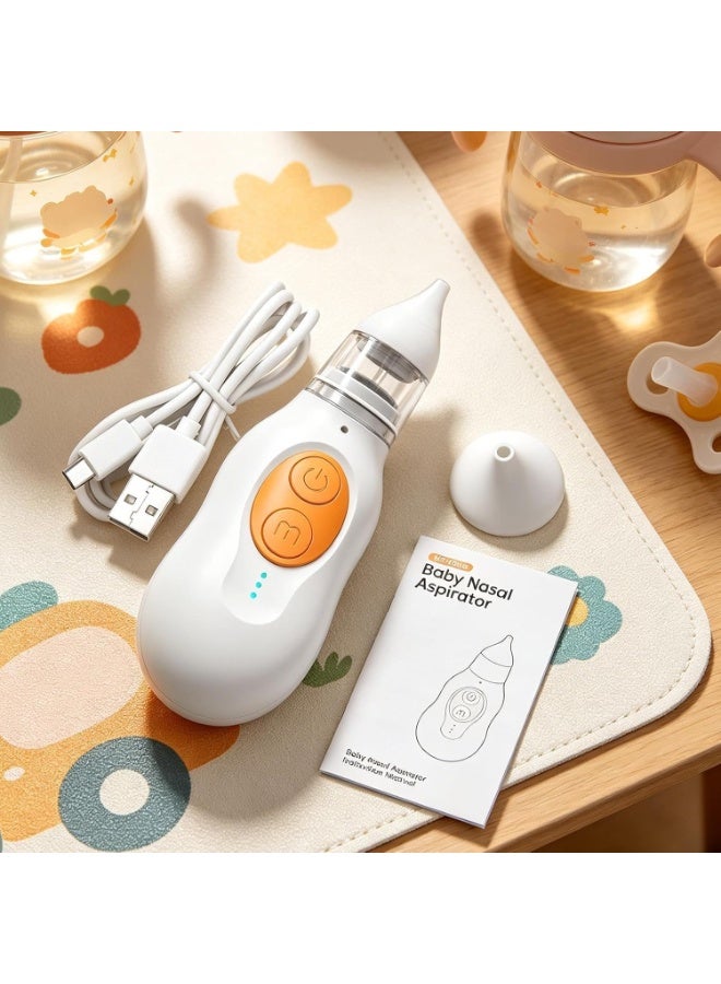 Electric Nasal Aspirator for Babies and Toddlers with 3 Adjustable Suction Levels, Transparent Collection Tank, Silicone Nozzle, Rechargeable Battery and LED Indicator, BPA-Free and Latex-Free, Easy One-Hand Operation, 14.7 x 5.6 cm – White and Orange - Image 5