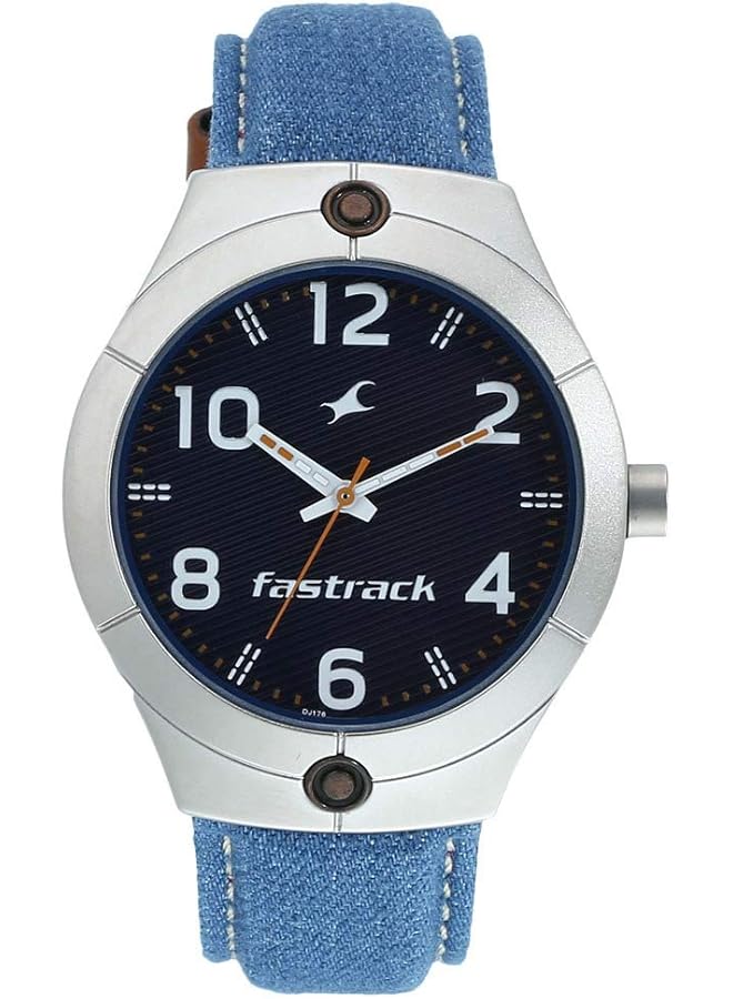 فاستراك ساعة بمينا أسود وحزام من قماش الدنيم الأزرق