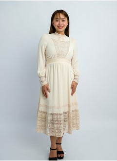 Women’s Long Sleeve with Lace Cuff Dress in Pink Tint