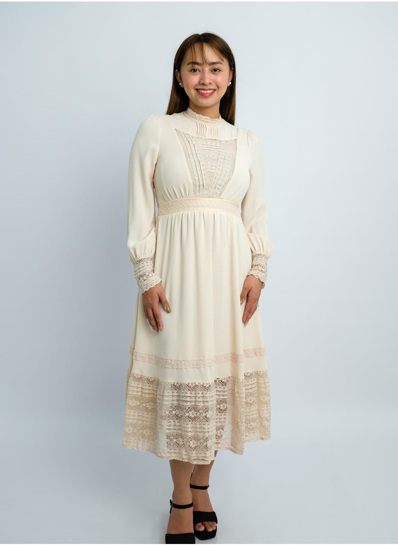 ONLY - Women’s Long Sleeve with Lace Cuff Dress in Pink Tint - Image 1