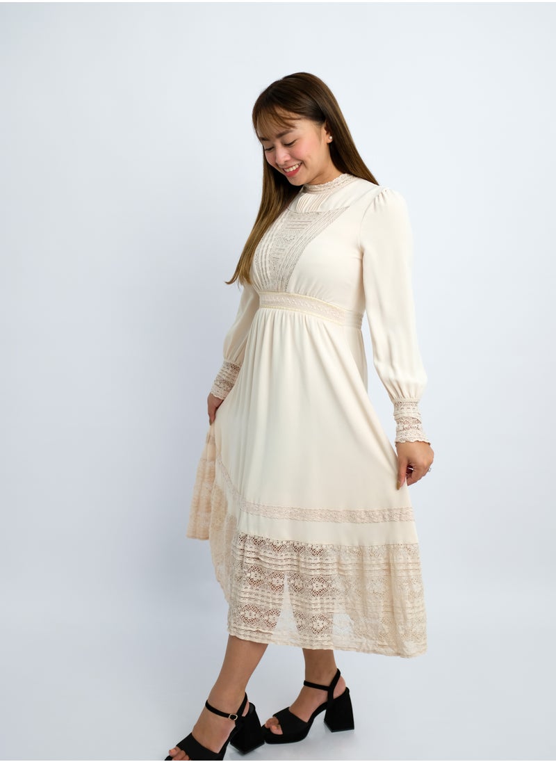ONLY - Women’s Long Sleeve with Lace Cuff Dress in Pink Tint - Image 1