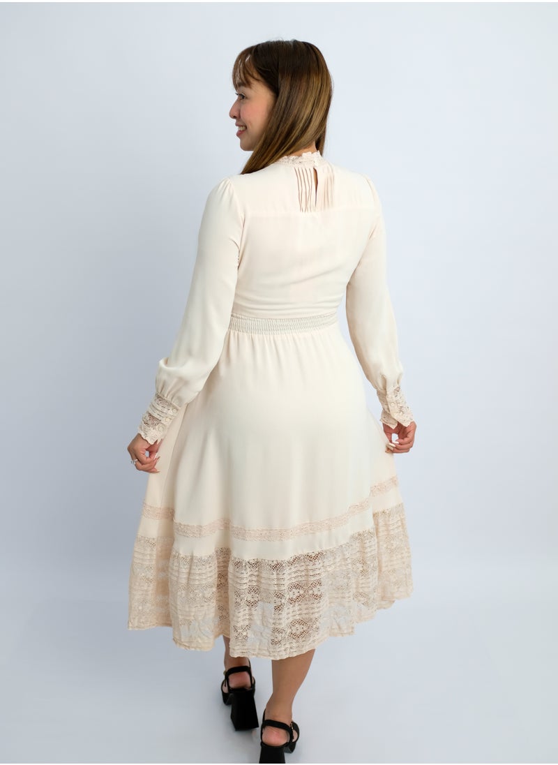 ONLY - Women’s Long Sleeve with Lace Cuff Dress in Pink Tint - Image 1
