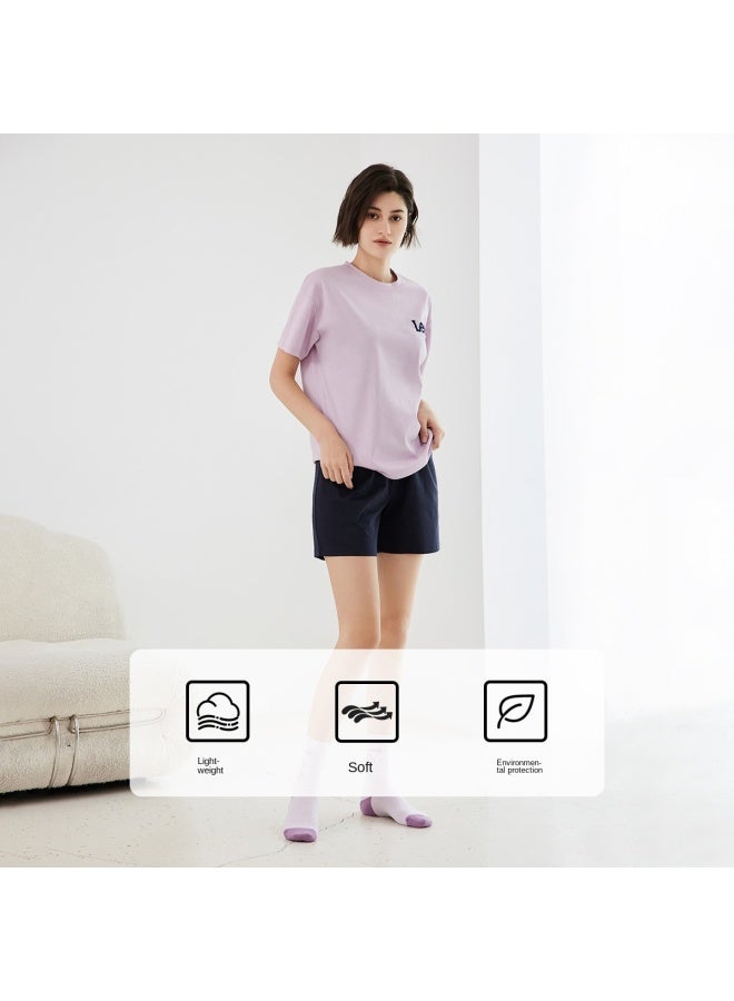 LEE High-end Women's Pajamas Summer Short Sleeve Lightweight And Breathable Simple Homewear T-shirt Set - Image 2