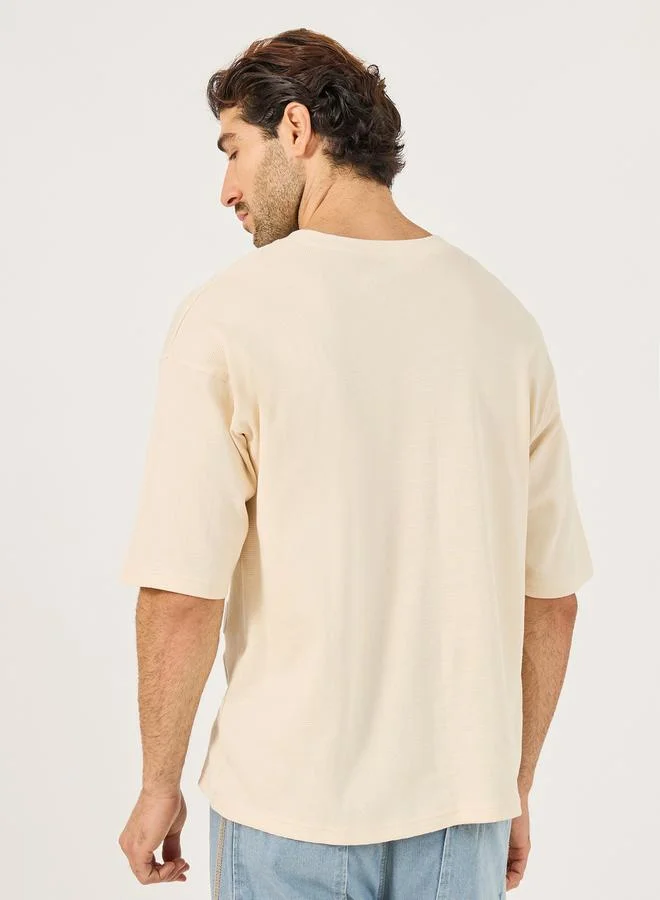 Styli Waffle Knit Applique Graphic Oversized T-Shirt