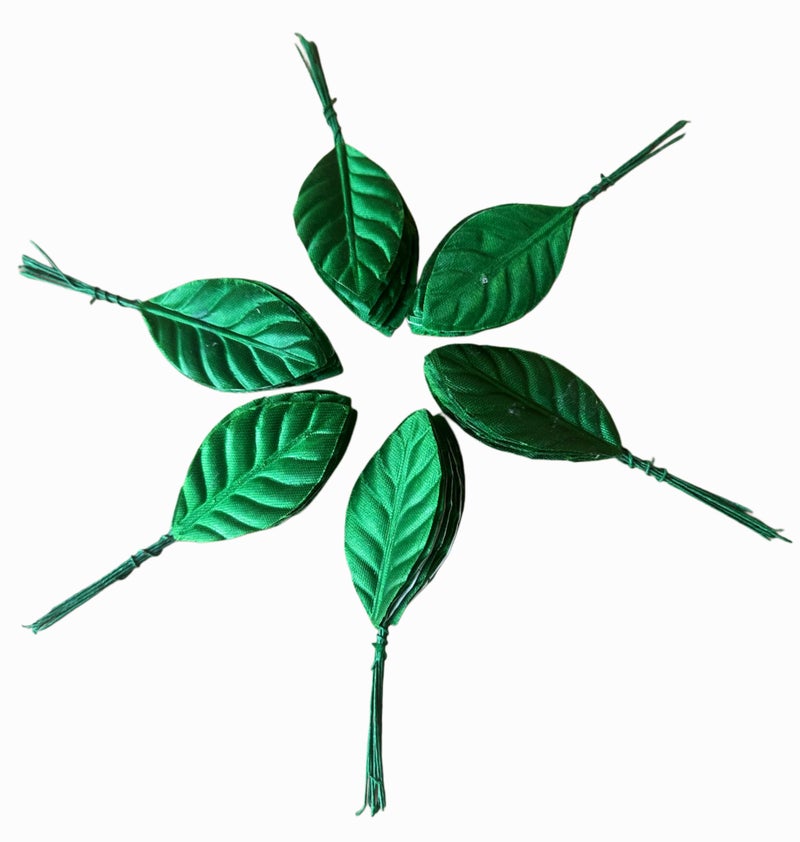 MSGH Artificial Flower Satin Green Leaves with Stem for Flowers Making, Craft DIY-Pack of 60 Pieces (Flower Leaves (1pkt)) - Image 1