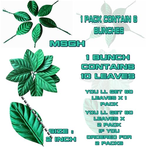 MSGH Artificial Flower Satin Green Leaves with Stem for Flowers Making, Craft DIY-Pack of 60 Pieces (Flower Leaves (1pkt)) - Image 4