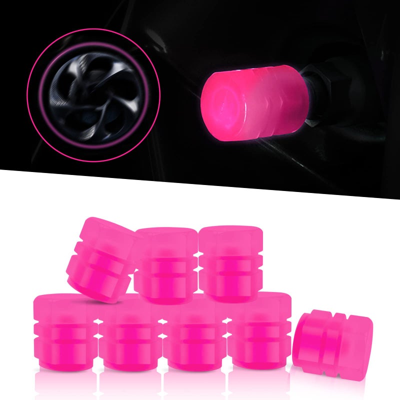 Miytsya 8 PCS Luminous Wheels Cap Tire Valve Stem Glow Luminous at Night Air Caps Cover Fluorescent Illuminated Auto Car Wheel Valve Stem Caps Cover for Car SUV Motorcycle Truck Vehicle Pink