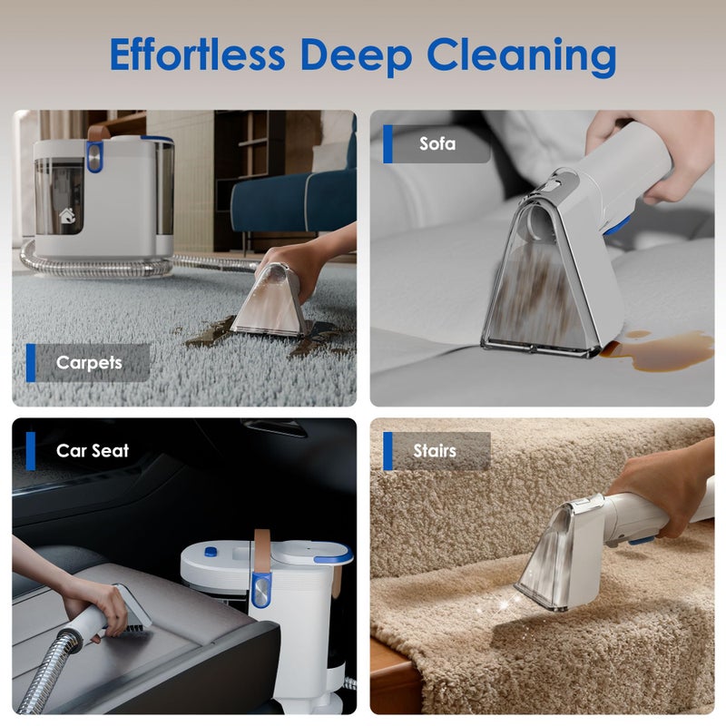 WURESE Portable Upholstery and Carpet Cleaner Machine, 15Kpa Spot Cleaner Deep Cleans Pet Stains, Couch Cleaner with 3 Tools and Self-Cleaning System for Area Rugs, Furniture, Stair, Car, Teal - Image 4