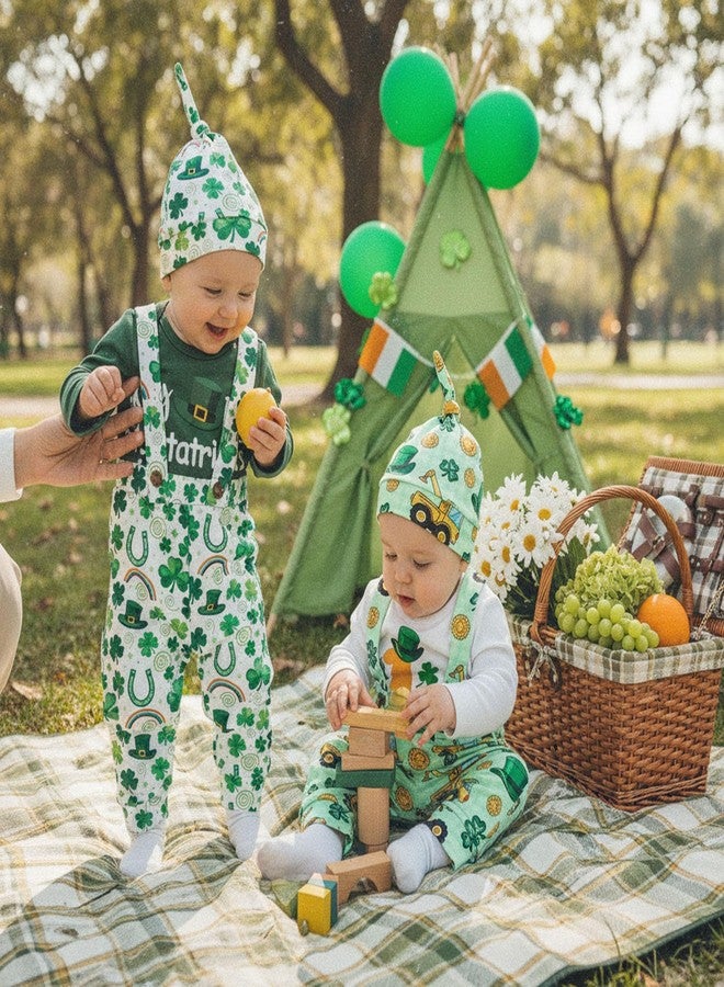 BeQeuewll ملابس أطفال أولاد من BeQueewll، طقم عيد القديس باتريك الأول، يتضمن رومبير بحرف أول + بنطلون وقبعة (أخضر، 9-12 شهرًا) - Image 3