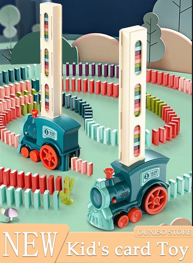 DUNISO مجموعة لعبة قطار الدومينو التلقائي من قطع البناء، 60 قطعة من قطع البناء، مناسبة للأطفال - Image 1