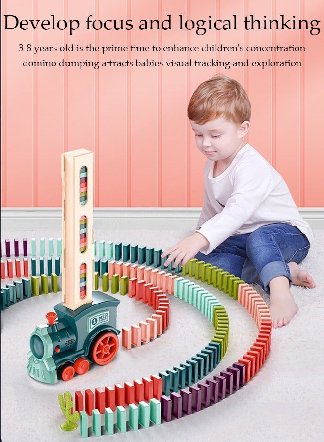 DUNISO مجموعة لعبة قطار الدومينو التلقائي من قطع البناء، 60 قطعة من قطع البناء، مناسبة للأطفال - Image 4