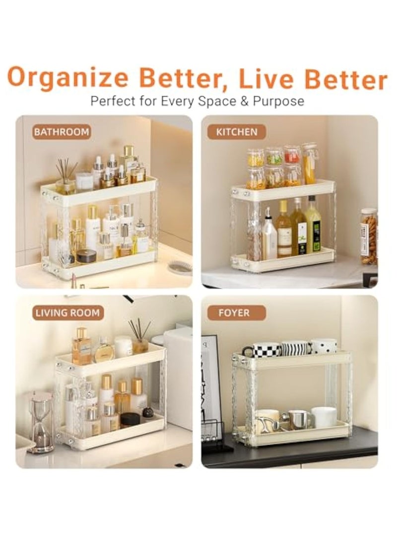 YelaJoy 2-Tier Perfume and Makeup Organizer Countertop, Portable Bathroom and Vanity Storage Solution for Skincare, Cosmetics, and Accessories, Space-Saving Design for Corners and Cabinets (Cream) - Image 4