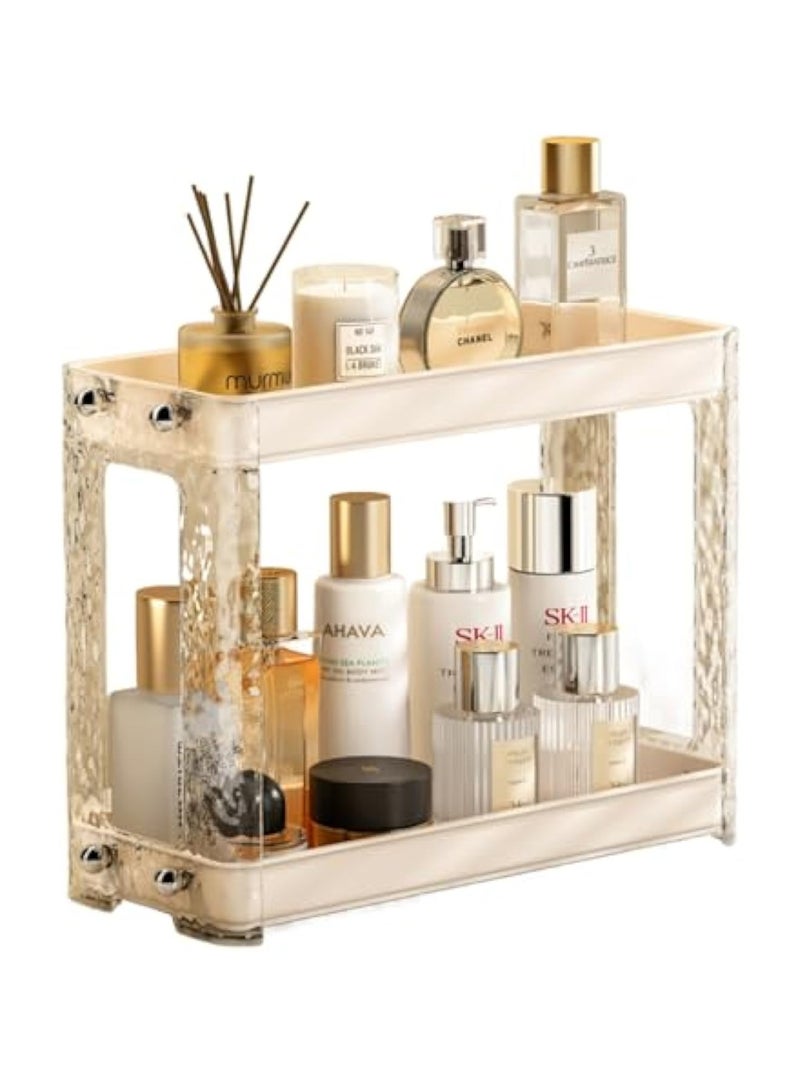 YelaJoy 2-Tier Perfume and Makeup Organizer Countertop, Portable Bathroom and Vanity Storage Solution for Skincare, Cosmetics, and Accessories, Space-Saving Design for Corners and Cabinets (Cream) - Image 1