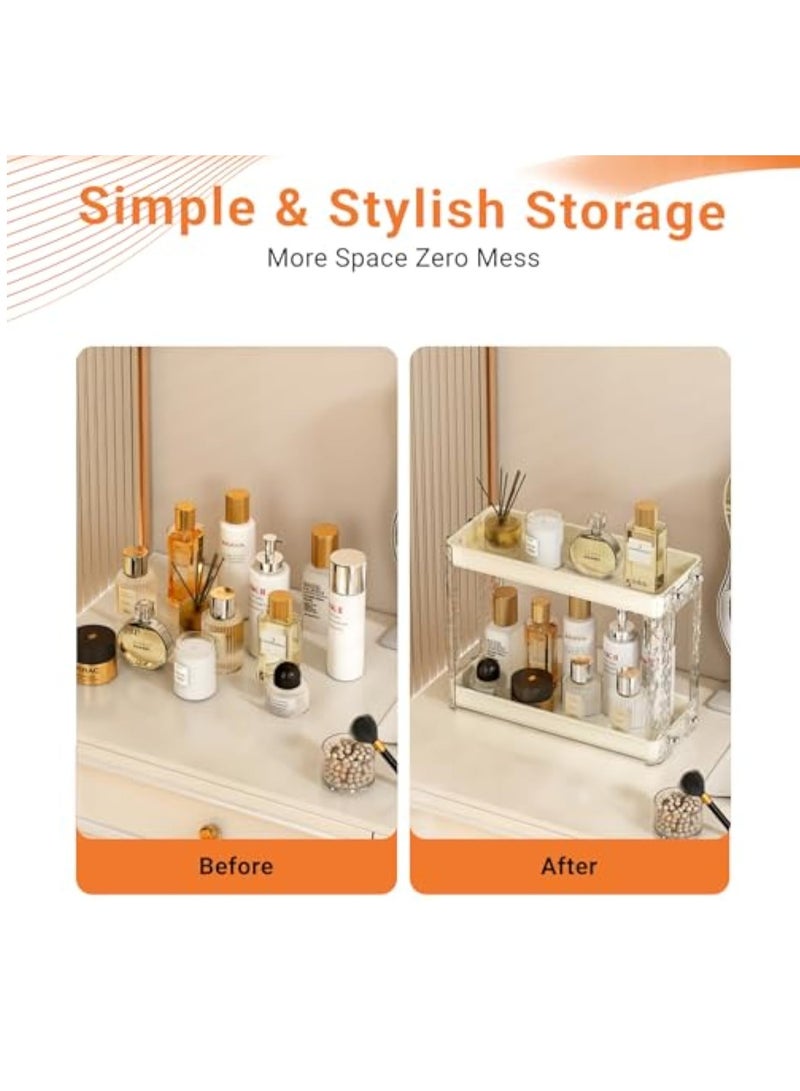 YelaJoy 2-Tier Perfume and Makeup Organizer Countertop, Portable Bathroom and Vanity Storage Solution for Skincare, Cosmetics, and Accessories, Space-Saving Design for Corners and Cabinets (Cream) - Image 5