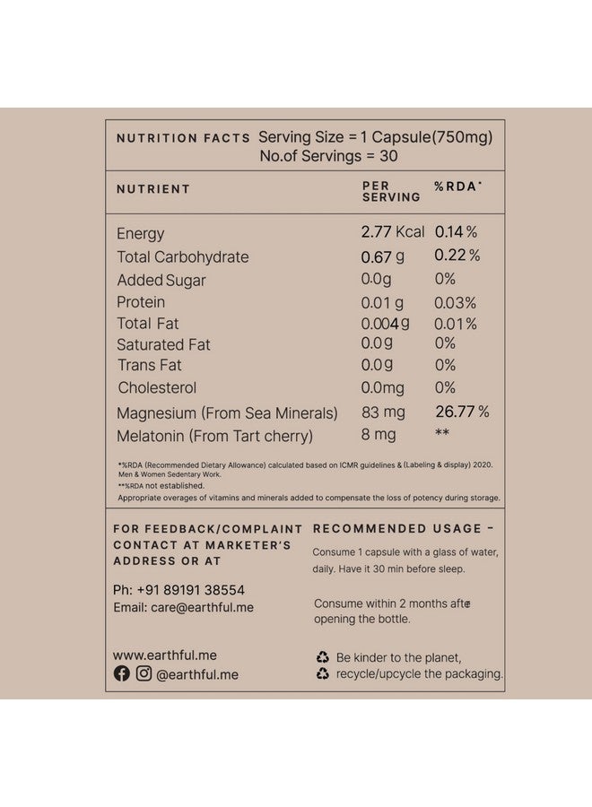 Earthful Melatonin Supplement 8mg For Deep Sleep | With Ashwagandha, Valerian Root & Chamomile Extract |100% Plant-Based, Non-Addictive Formula for Men, Women - 30 Capsules - Image 4