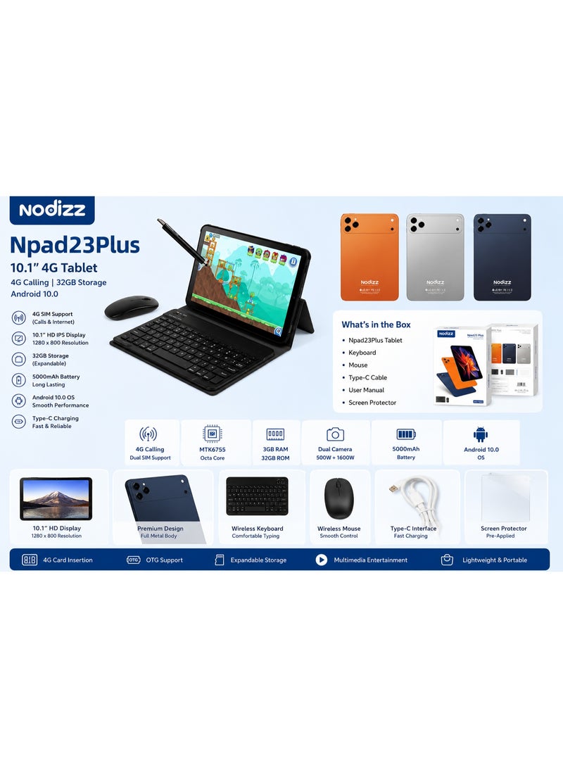 نوديز جهاز لوحي أندرويد Nodizz NPad23 Plus بحجم 10.1 بوصة مع لوحة مفاتيح وماوس لاسلكيين وقلم ستايلس وذاكرة 32 جيجابايت وواي فاي، باللون الأسود - Image 2