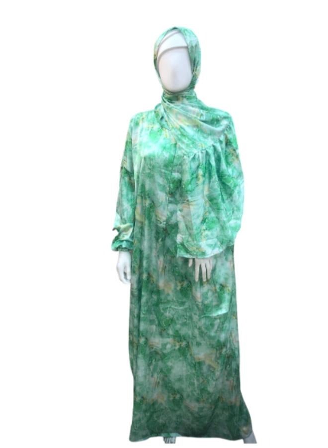 Isdal Prayer with Attached Hijab Prayer Set for Women Satin Silk Imported Abaya with Patterns and Colors Delightful Size from 65 to 120 Kilo Ramadan Isdal - Image 1