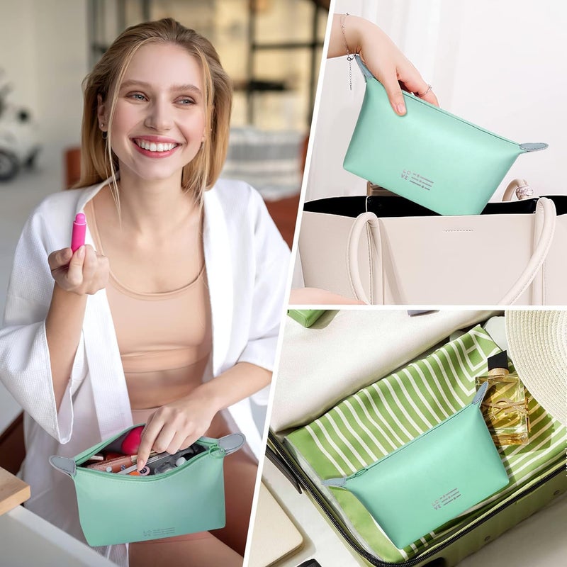 KUKLAR حقيبة كوكلار الصغيرة لمستحضرات التجميل للنساء - حقيبة مكياج مقاومة للماء للسفر - حقيبة بورتابل بسحاب - مجموعة من 2 (أخضر نعناعي) - Image 4