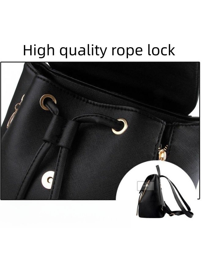 Women's Black PU Leather Backpack, Ladies Large Capacity School Bag College Bag Back Bag, Daily Commuter/Campus Notebook Bag Laptop Bag Carry Bag Tourist Bag Book Bag for Girls/College Students - Image 4
