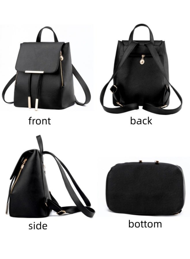 Women's Black PU Leather Backpack, Ladies Large Capacity School Bag College Bag Back Bag, Daily Commuter/Campus Notebook Bag Laptop Bag Carry Bag Tourist Bag Book Bag for Girls/College Students - Image 5