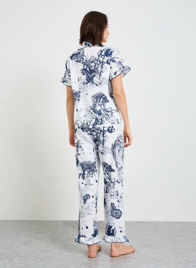 Take Two  Womens Tropical Print Short Sleeve Pajama Set - for Women | Best Price UAE