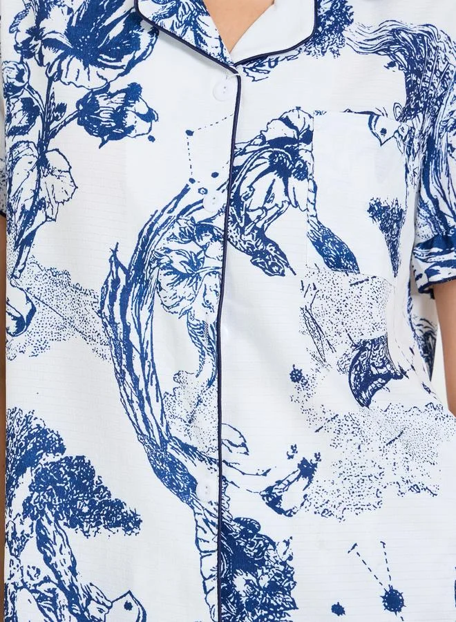 Take Two  Womens Tropical Print Short Sleeve Pajama Set - for Women | Best Price UAE