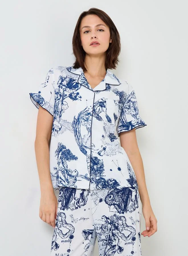 Take Two Womens Tropical Print Short Sleeve Pajama Set -