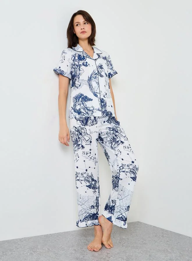 Take Two Womens Tropical Print Short Sleeve Pajama Set -