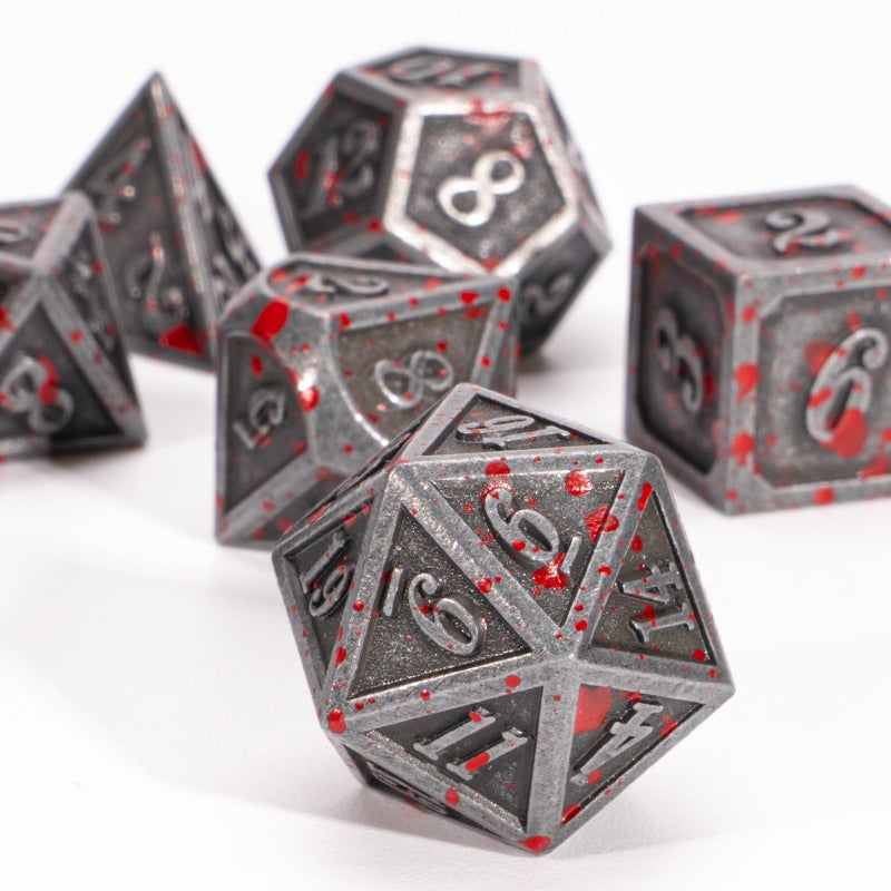 HNCCESG Metal Polyhedral DND Dice Set7Piece Solid Metal RPG Dice for Tabletop Gaming Silver Blood - Image 3