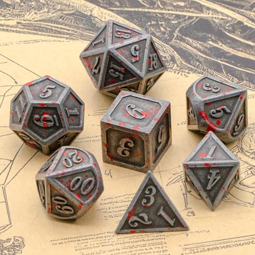 HNCCESG Metal Polyhedral DND Dice Set7Piece Solid Metal RPG Dice for Tabletop Gaming Silver Blood - Image 5